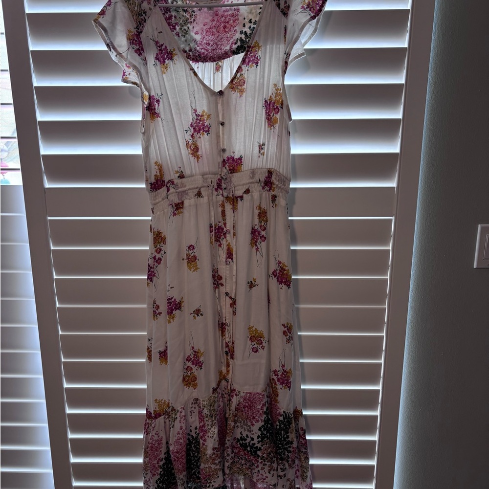 Lucky Brand White Maxi Dress with Pink & Yellow Floral Print